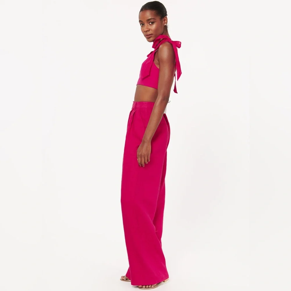 Cami NYC‎ Raspberry Rylie High Waist Wide Leg Linen Trousers Pink NWT Small